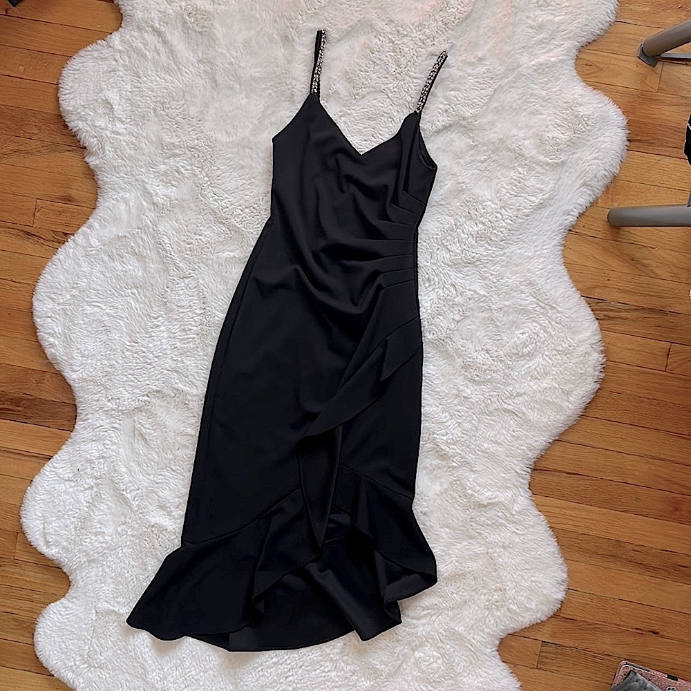 XSCAPE Asymmetrical Cascading Ruffle Gown